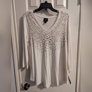 JM Collection Red Hot Holiday White Sequined Top Size M